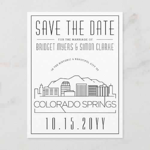 Colorado Springs Wedding  Skyline Save the Date Postcard