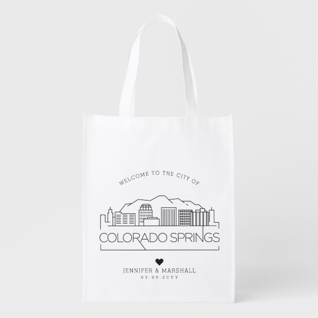 Colorado Springs Wedding | Stylized Skyline Grocery Bag (Front)