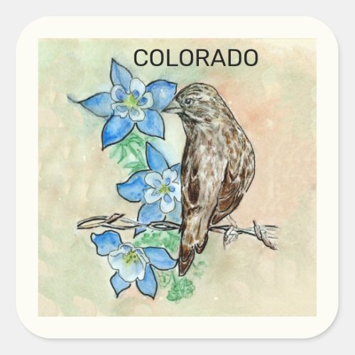 Colorado state bird and flower square sticker