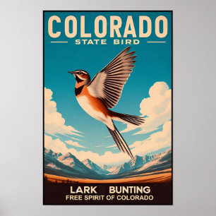 Colorado State Bird - Lark Bunting Vintage Poster