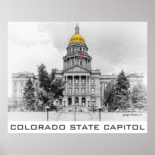 Colorado State Capitol Gold Dome Black White Poster