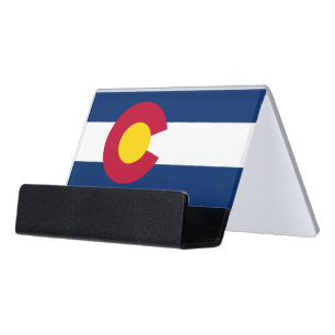 Colorado State & Colorado Flag / USA Desk Business Card Holder