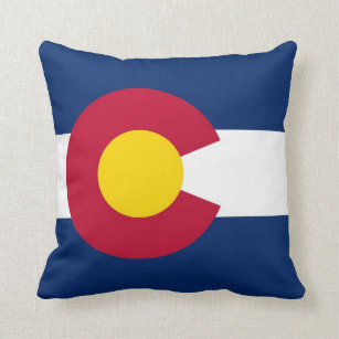 Pillow Decorative Throw Colorado Logo Skis Blue White Red Yellow 