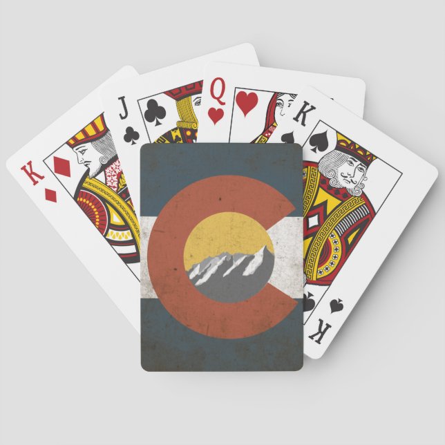 Colorado state Flag, Grunge, with Mountains Poker Cards (Back)