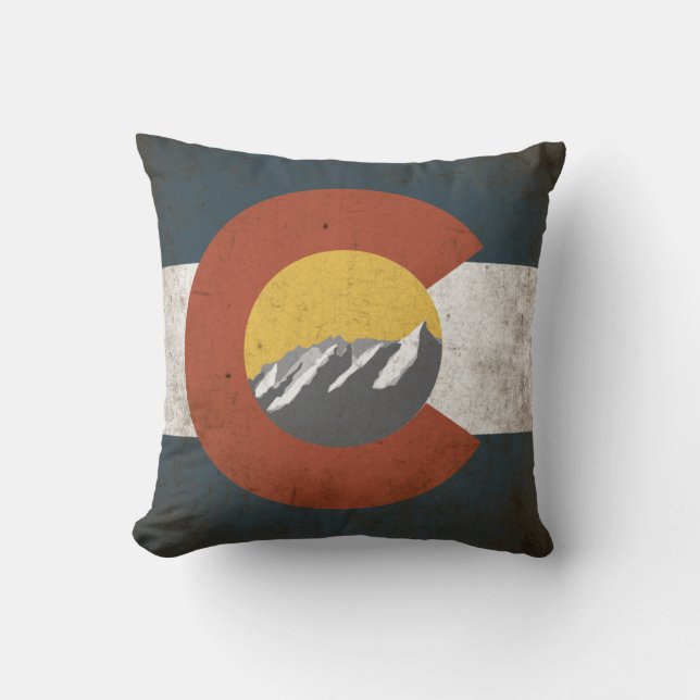 Colorado State Flag, Grunge, with Mountains Throw Pillow (Front)