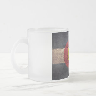 Colorado State Flag on Old Wood Grain Frosted Glass Coffee Mug