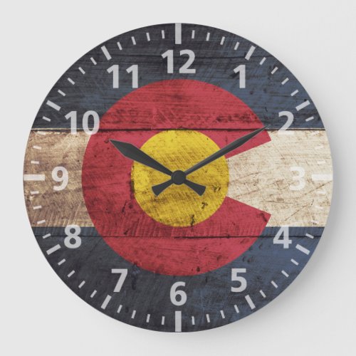 Colorado State Flag on Old Wood Grain Large Clock