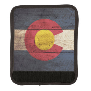 Colorado State Flag on Old Wood Grain Luggage Handle Wrap