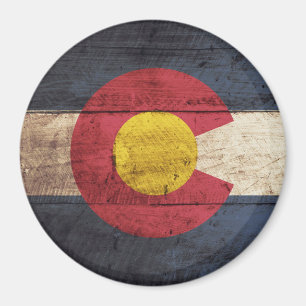 Colorado State Flag on Old Wood Grain Magnet