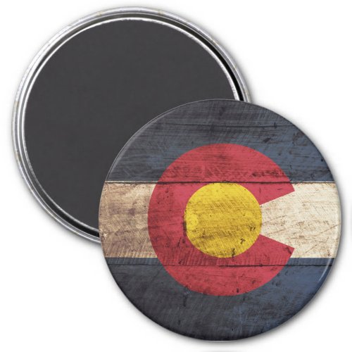 Colorado State Flag on Old Wood Grain Magnet