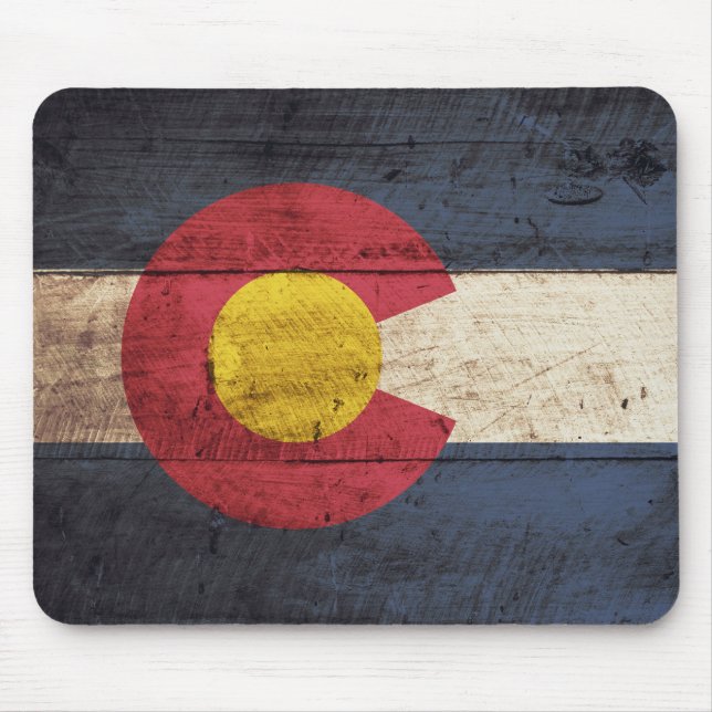 Colorado State Flag on Old Wood Grain Mouse Pad (Front)