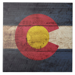 Colorado State Flag on Old Wood Grain Tile