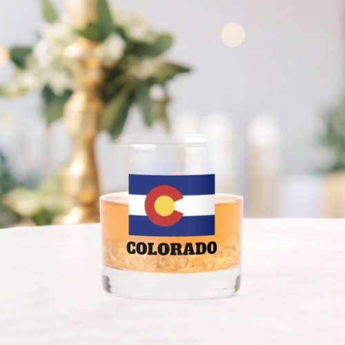Colorado state flag personalized whiskey glass