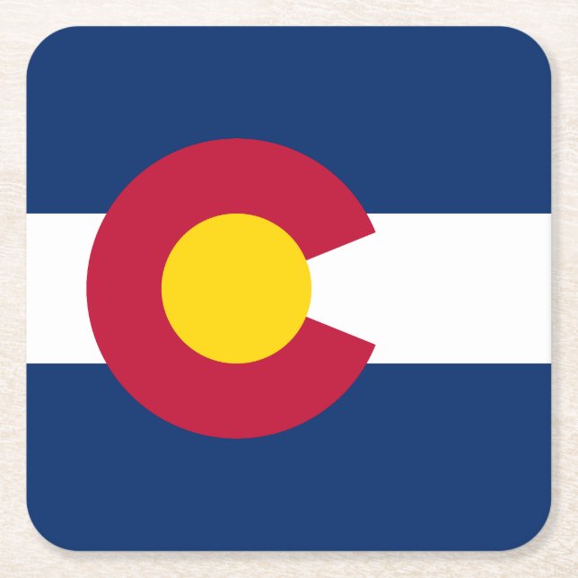 Colorado State Flag Square Paper Coaster (Front)