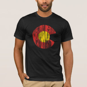 Colorado State Flag Wood Grain Denver Love T-Shirt