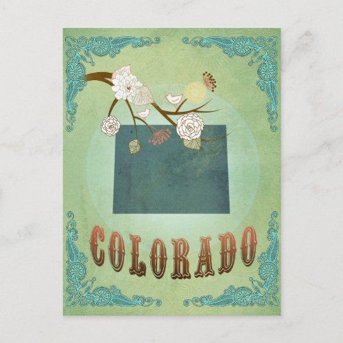 Colorado State Map  Green Postcard