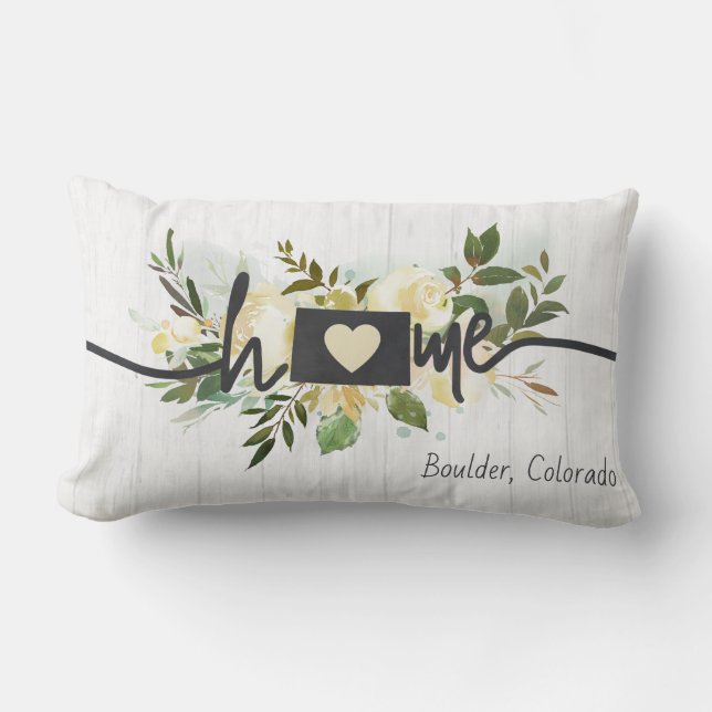 Colorado State Personalized Your Home City Rustic Lumbar Pillow (Front)