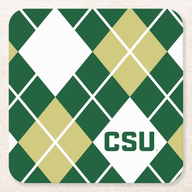 Colorado State University Argyle Pattern Square Paper Coaster (Front)