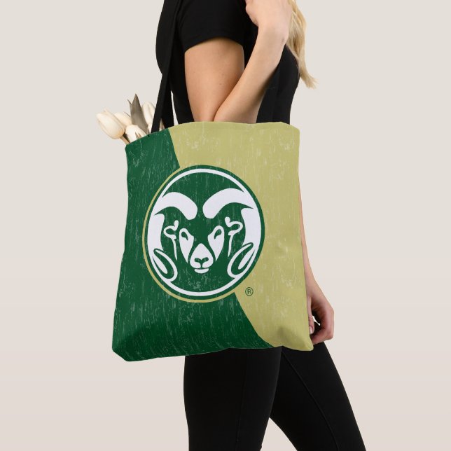 Colorado State University Color Block Distressed Tote Bag (Close Up)