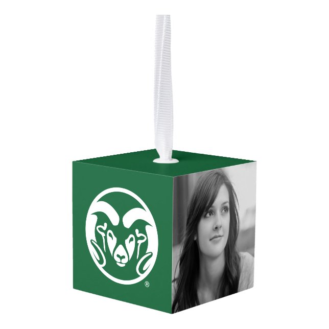 Colorado State University Logo Cube Ornament (Back Angled)