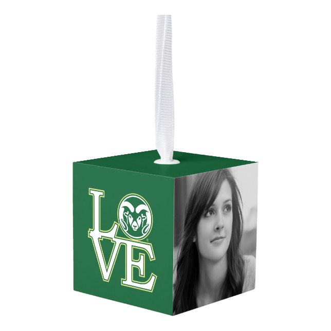 Colorado State University Love Cube Ornament (Back Angled)