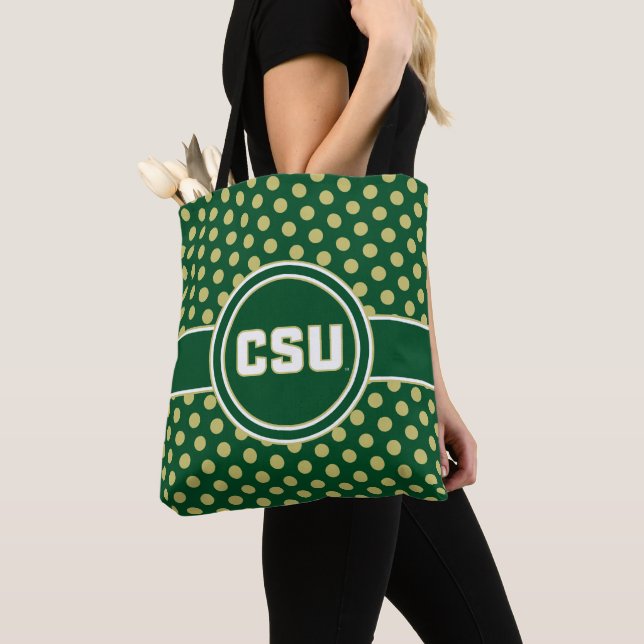Colorado State University Polka Dot Pattern Tote Bag (Close Up)