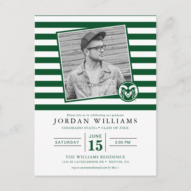 Colorado State University Striped Graduation Announcement Postcard (Front)