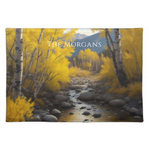 Colorado Stream & Aspen Trees Art, Name or Message Cloth Placemat