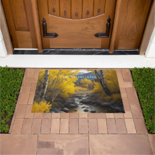 Colorado Stream & Aspen Trees Art, Name or Message Doormat