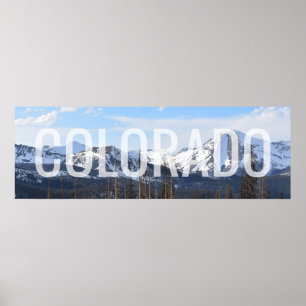 Colorado Typography Snowy Mountains Blue Sky Photo Poster