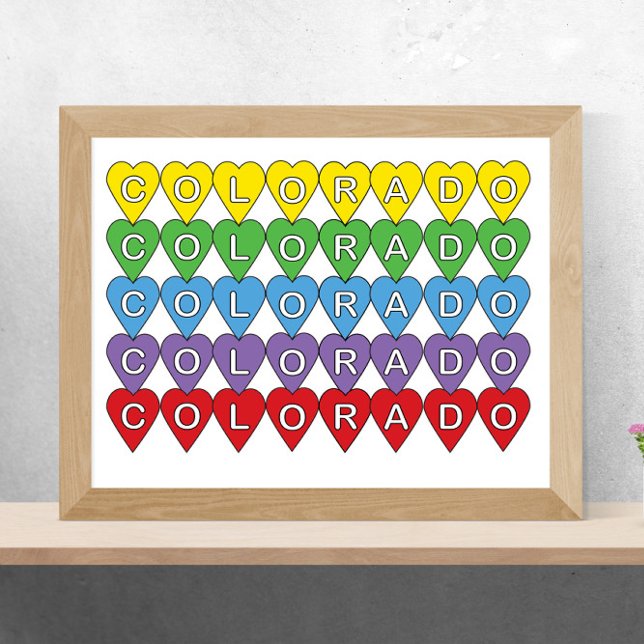 Colorado US State Hearts Colorful Poster (A poster of colorful hearts with the word Colorado inside.)