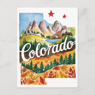 Colorado USA State Shaped Vintage Watercolor Postcard