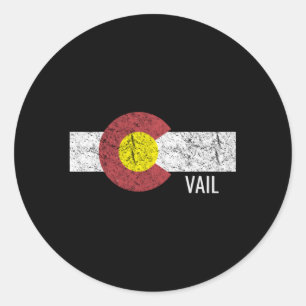 Colorado Vail Flag Ski Distressed Classic Round Sticker