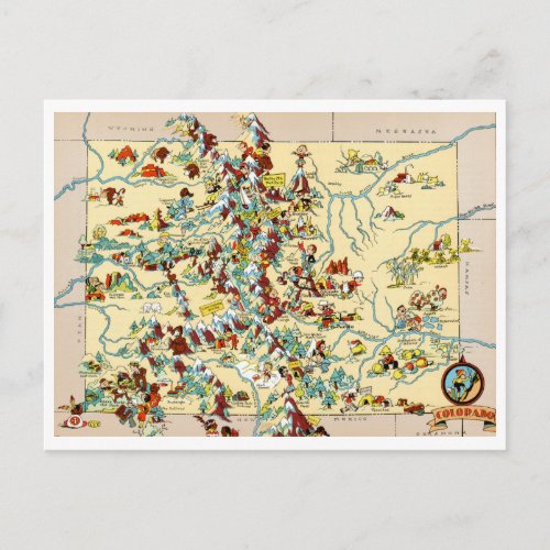 Colorado Vintage Map Postcard