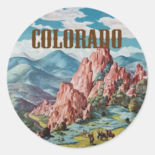 Colorado Vintage Mountain Scene Classic Round Sticker