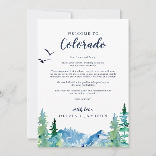 Colorado Wedding Welcome Letter & Itinerary (Front)