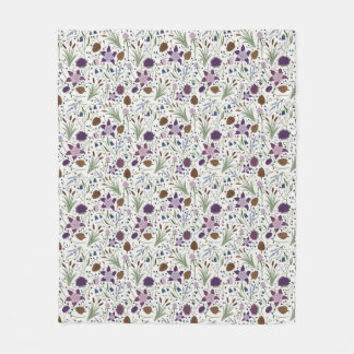 Colorado Wild Flowers, Columbine, Pinecones Fleece Blanket