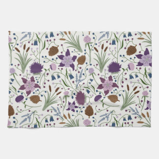 Colorado Wild Flowers, Columbine, Pinecones Kitchen Towel