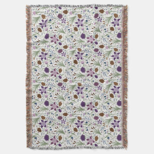 Colorado Wild Flowers, Columbine, Pinecones Throw Blanket