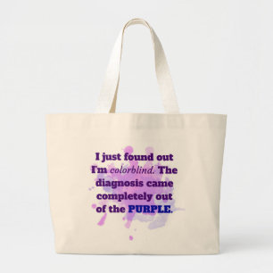 Colorblind Funny Joke Purple Blue Large Tote Bag