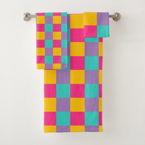 Colorblock 1980s Disco Funky Colorful Bath Towel Set