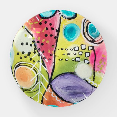 Colorblock Abstract Pink Blue Green Yellow Purple Paperweight