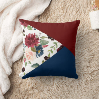 Colorblock Boho Bloom | Burgundy and Navy Pattern Throw Pillow