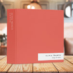 Colorblock Bold Red Modern Minimalist Simple 3 Ring Binder<br><div class="desc">A stylish minimalist personalized binder design with modern typography which can easily be personalised with your own name. The design features a stylish horizontal banner on a coral orange red background.</div>