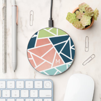 Colorblock Geometrics with Custom Simple Monogram Wireless Charger