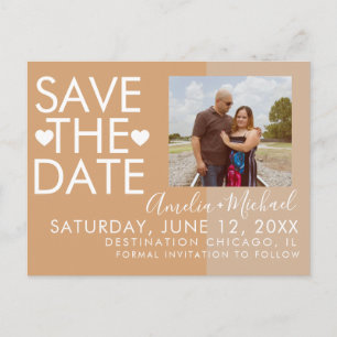 Colorblock Hearts Save the Date Photo  Postcard