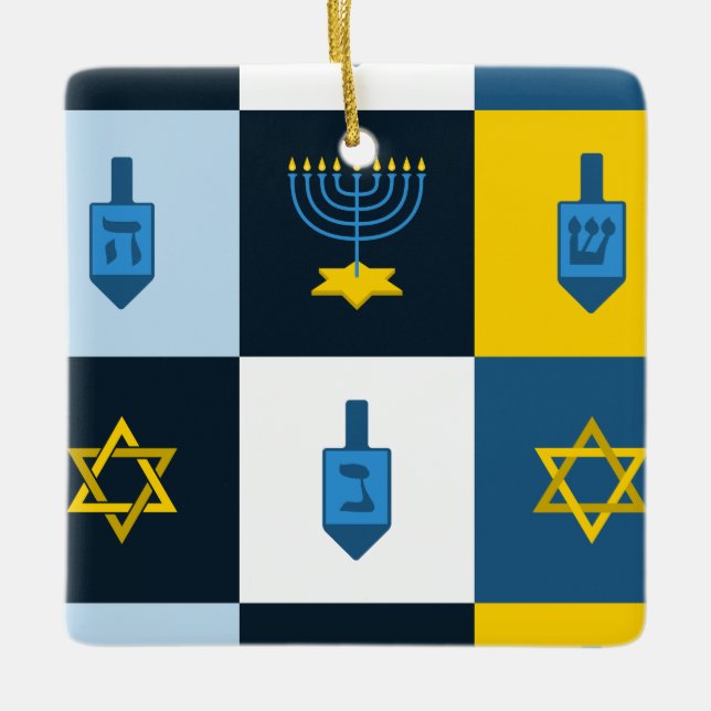colorblock hebrew hanukkah ceramic ornament (Front)