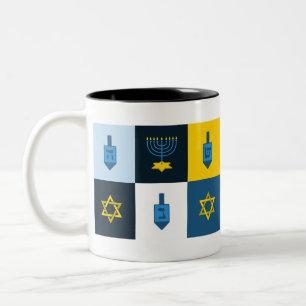 colorblock hebrew hanukkah Two-Tone coffee mug
