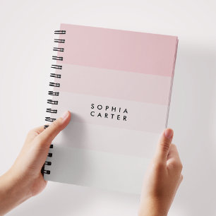 Colorblock Horizontal Pink Pastel Stripes Monogram Notebook