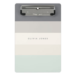 Colorblock Horizontal Stripe Grey & Beige Monogram Mini Clipboard